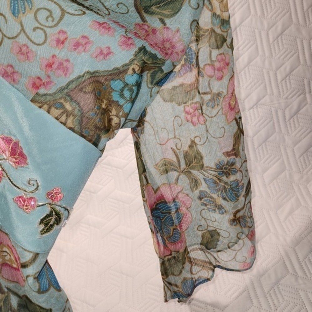 Silkland blouse women Y2K Vtg Floral Tie Embellished Belt Romantic Fairy med. - Picture 12 of 16